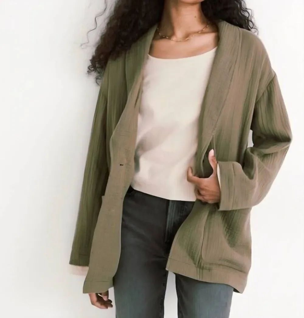 Madewell Blazer Jacket Women's XXS Olive Green Lightspun Dorset Cotton Gauze
